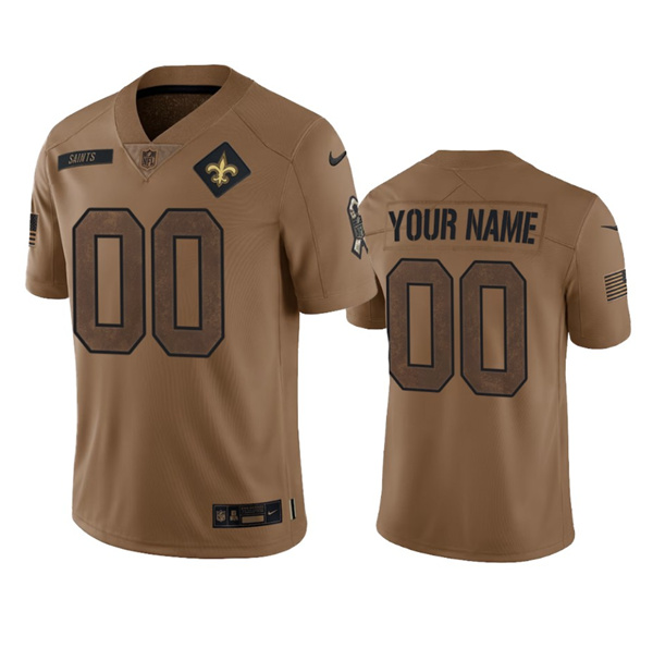 Mens New Orleans Saints Active Player Custom 2023 Brown Salute To Setvice Limited Football Stitched Jersey